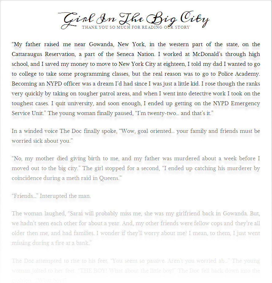 Craft novel page | “Girl In The Big City”